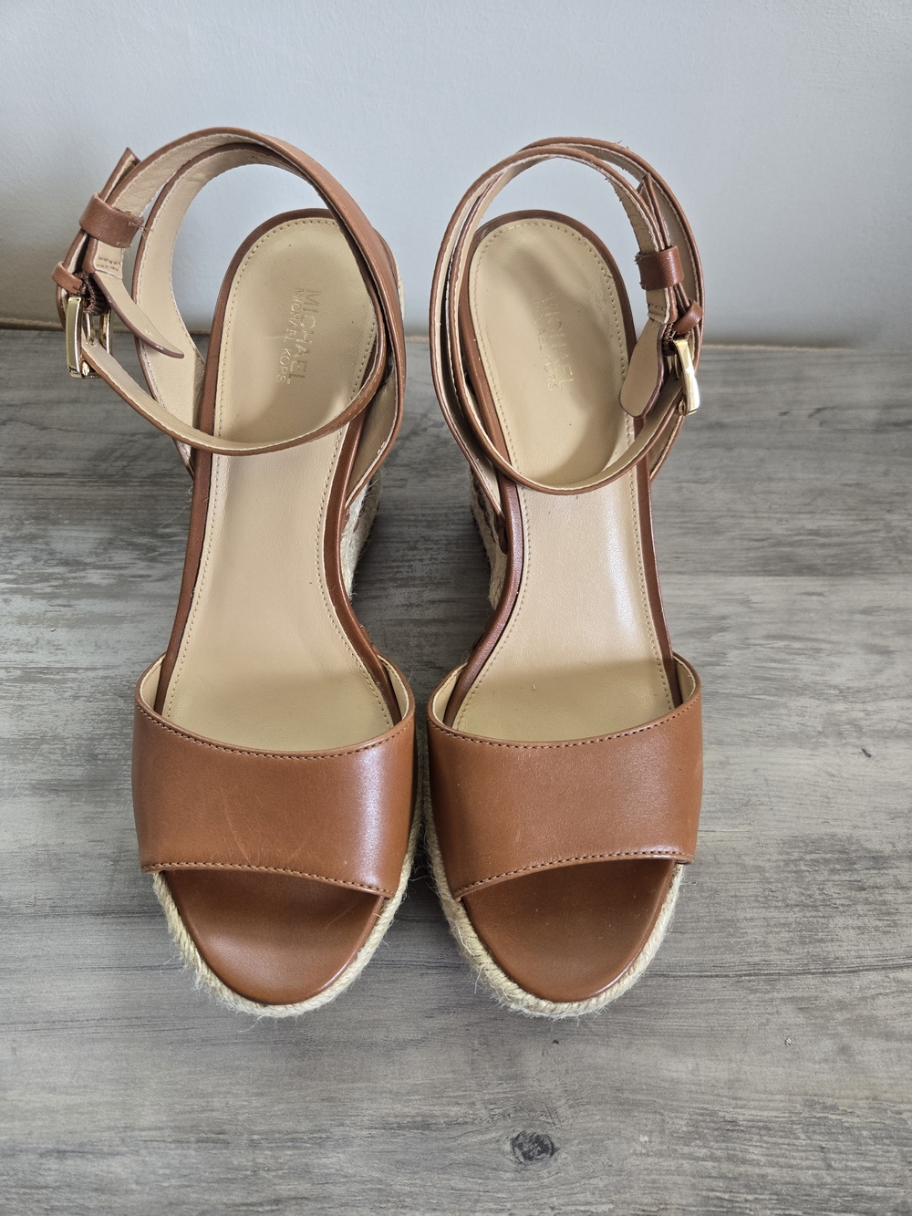 MICHAEL Michael Kors Tan Leather Espadrille Wedge Sandals